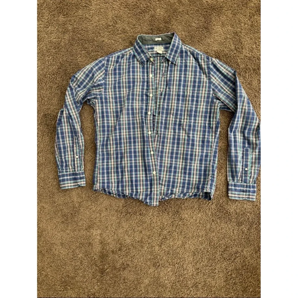 J Crew- Classic Blue Plaid Button-Down Shirt - Men’s L